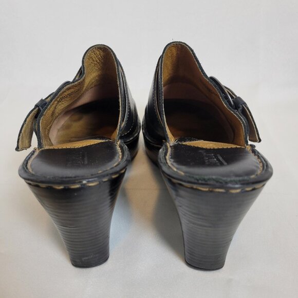 Born Black Leather Slip On Heeled Monk Strap Buckle Clogs Women's 10 (EU 42) - Picture 5 of 8